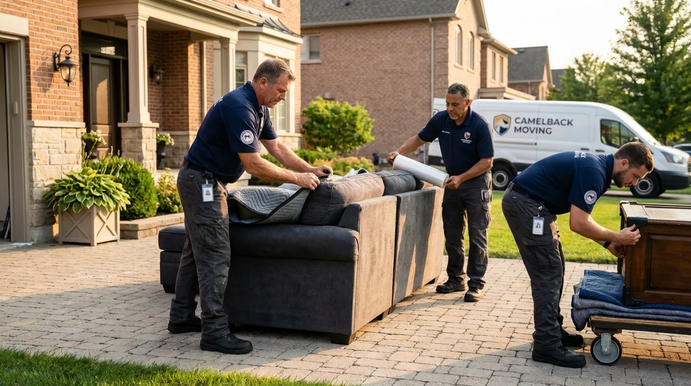 Large estate moving crew wrapping furniture in Greenville, NH